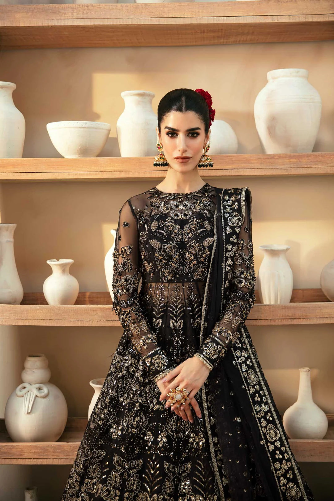 Embroidered Premium Pakistani Wedding Dress in Dark Color