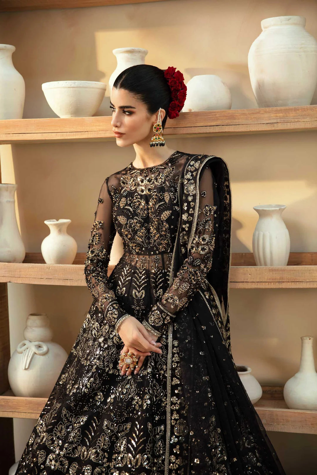 Embroidered Premium Pakistani Wedding Dress in Dark Color