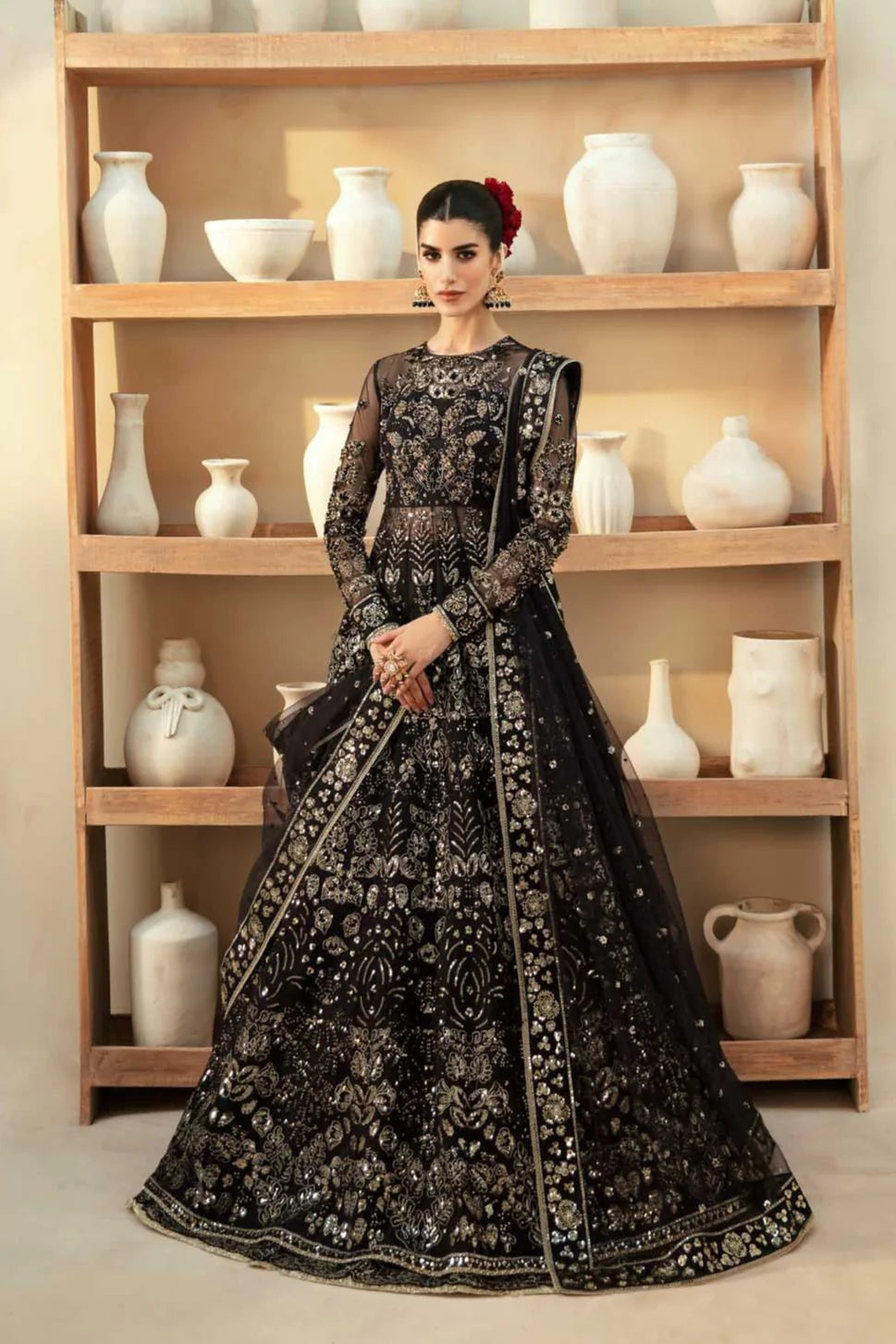 Embroidered Premium Pakistani Wedding Dress in Dark Color