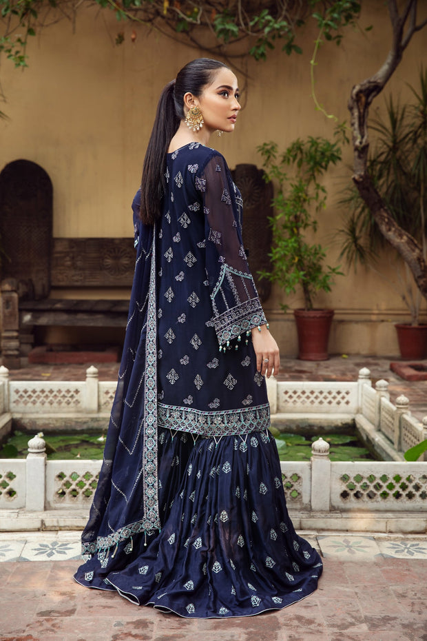 Embroidered Royal Blue Pakistani Kurta Sharara Wedding Dress 2023