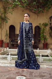 Embroidered Royal Blue Pakistani Kurta Sharara Wedding Dress