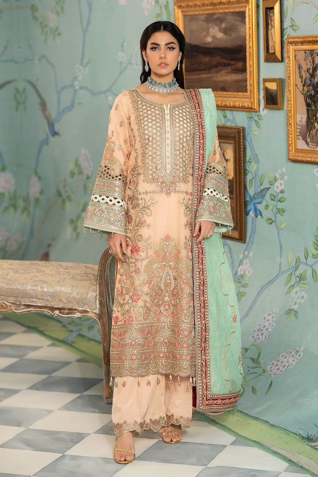 Embroidered Salwar Kameez In Peachy Pink Pakistani Dress 2024