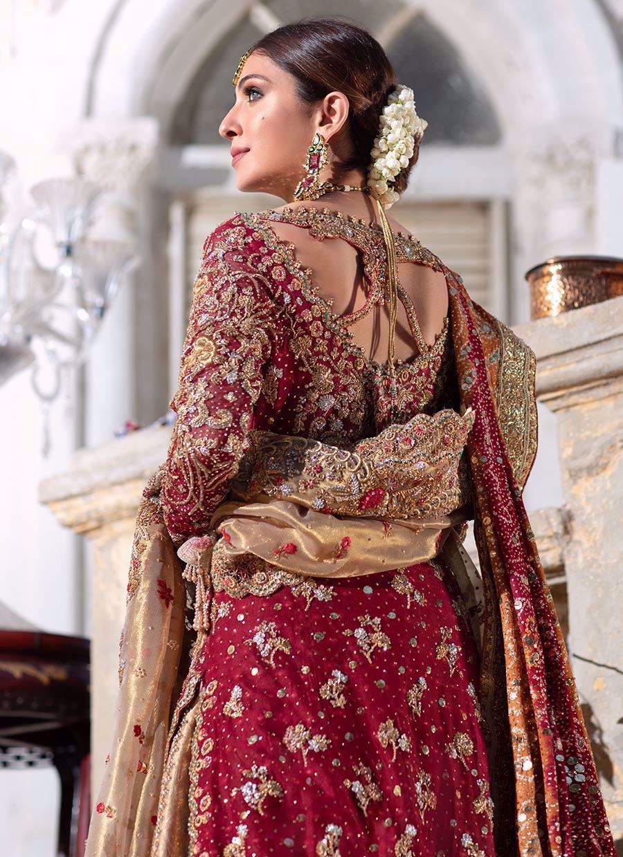 Elegant Red Pakistani Bridal Lehenga with Embroidery