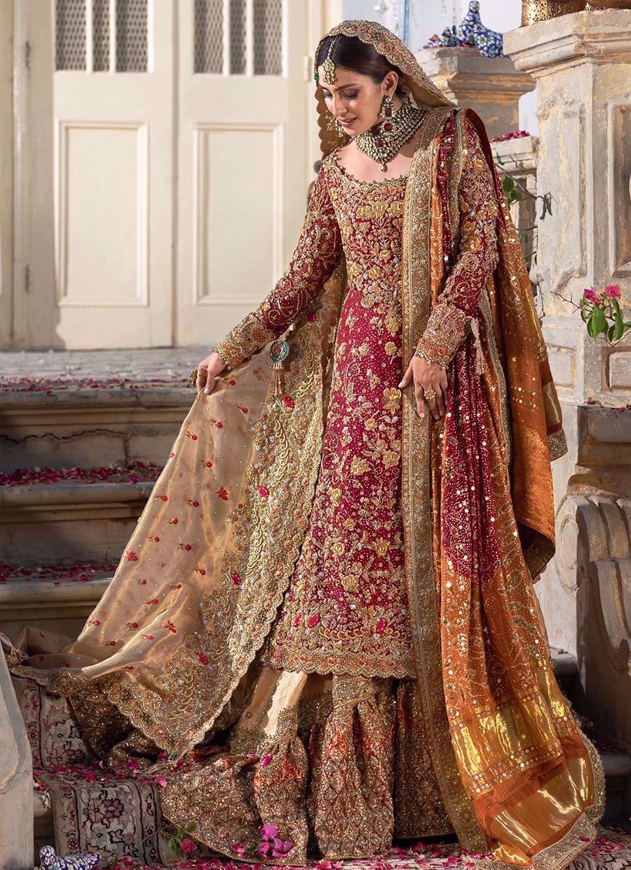 Elegant Red Pakistani Bridal Lehenga with Embroidery
