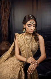 Ivory Pakistani Bridal Lehenga with Gold Zardozi Work