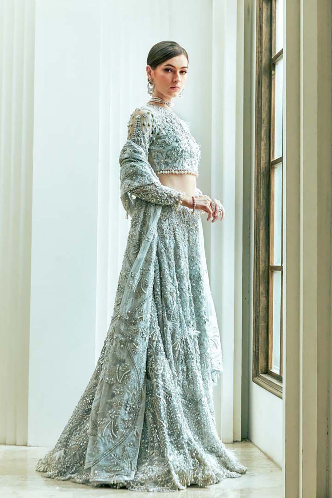 Baby Pink Pakistani Bridal Dress with Intricate Embroidery
