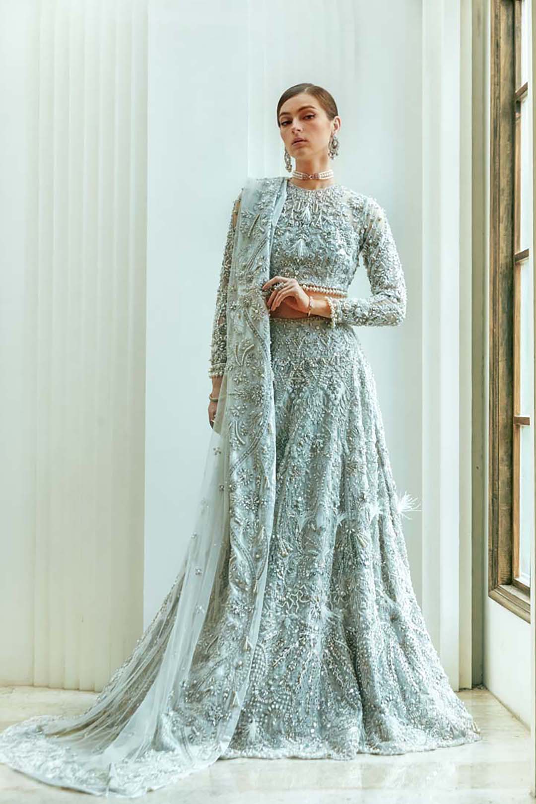 Baby Pink Pakistani Bridal Dress with Intricate Embroidery