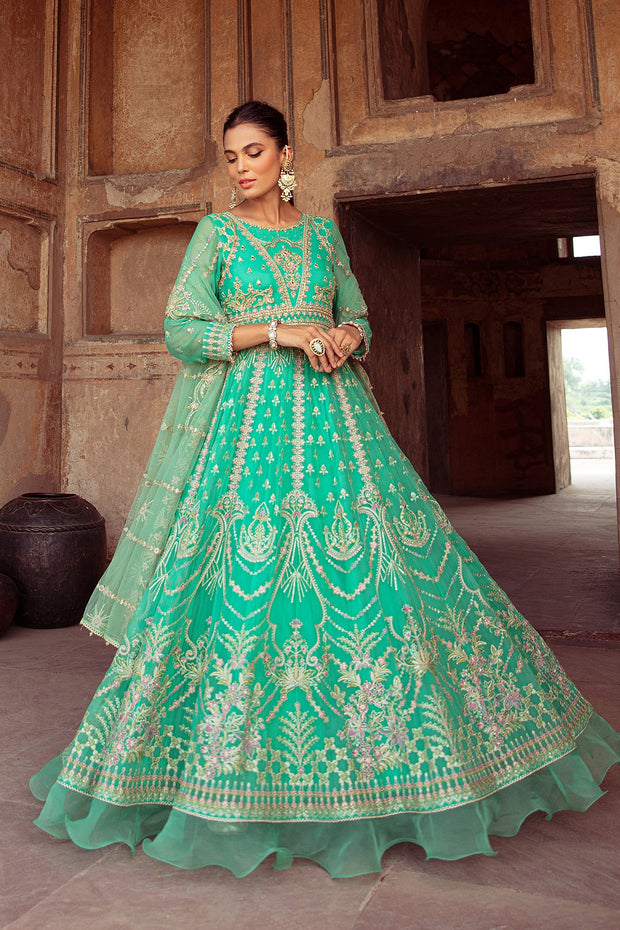 Ferozi Embellished Pakistani Wedding Dress in Kalidar Pishwas Style