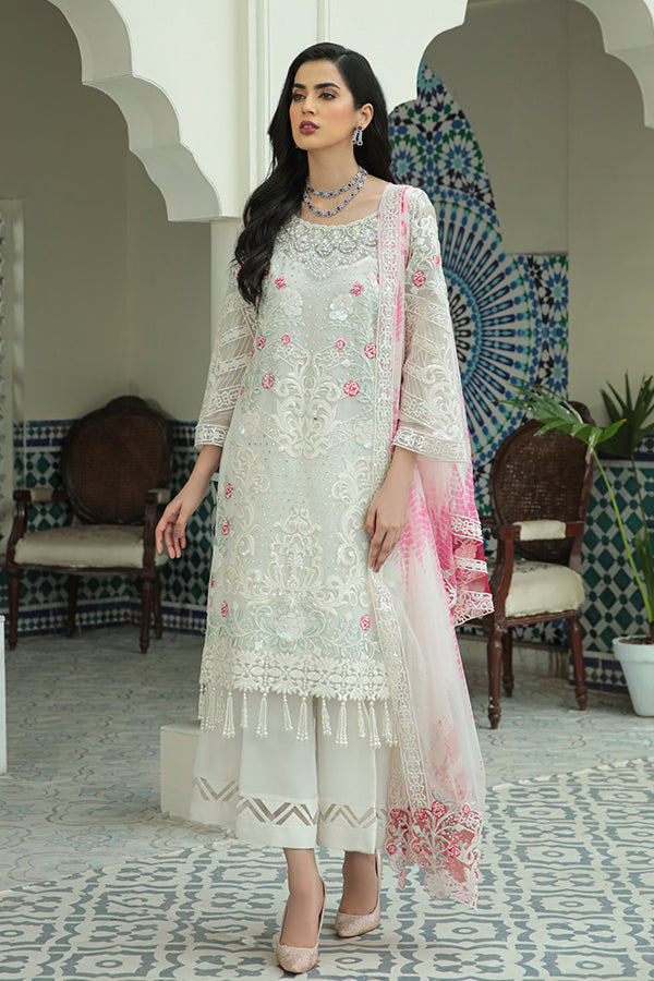 Floral Snow White Embroidered Pakistani Kameez Salwar Suit 2023