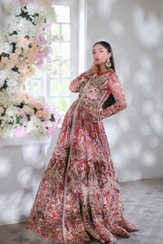 Front Open Gown and Lehenga Red Pakistani Bridal Dress Online
