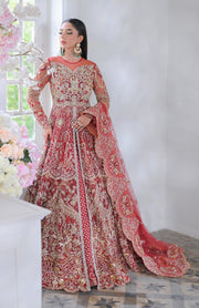 Front Open Gown and Lehenga Red Pakistani Bridal Dress
