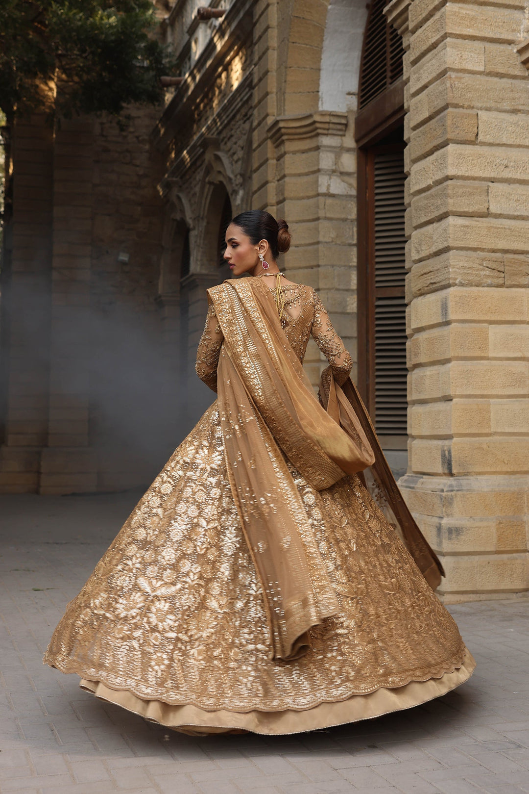 Gold Bridal Frock Lehenga 
