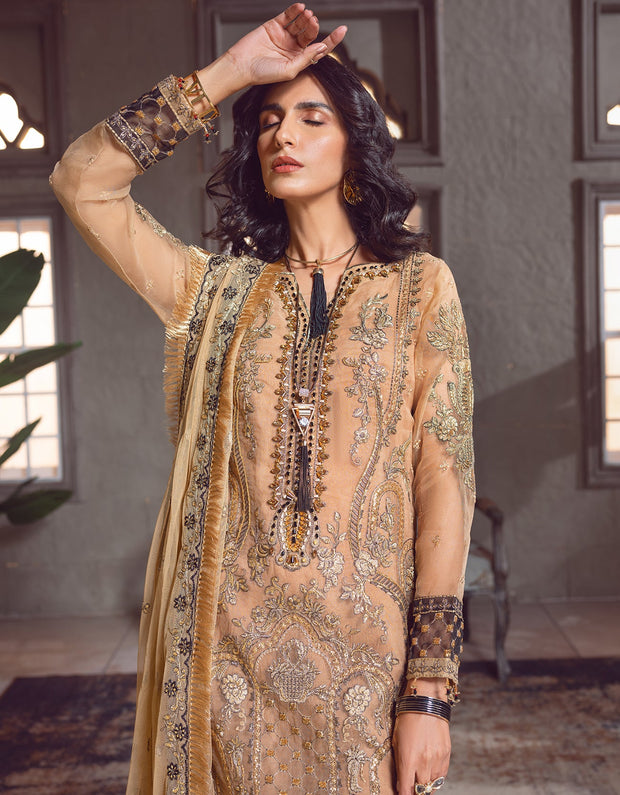 Gold Heavily Embellished Pakistani Kameez Salwar Suit with Dupatta 2023