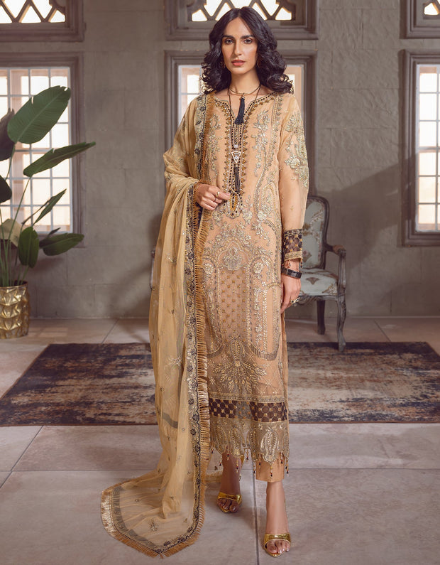 Gold Heavily Embellished Pakistani Kameez Salwar Suit with Dupatta