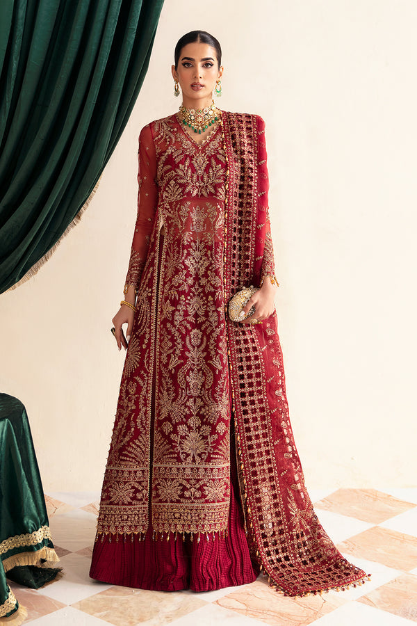 Gold Heavily Embellished Red Pakistani Wedding Dress Kameez Sharara