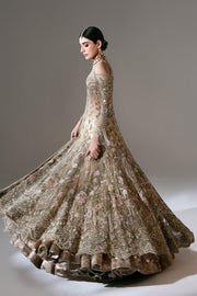 Gold Pakistani Bridal Dress in Gown and Lehenga Style Online