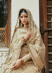 Gold Pakistani Wedding Dress in Kameez Gharara Style