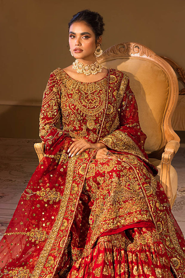 Gold Red Long Kameez Lehenga Pakistani Bridal Dresses 2023