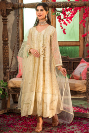 Gold White Heavily Embellished Angrakha Style Pakistani Party Dress