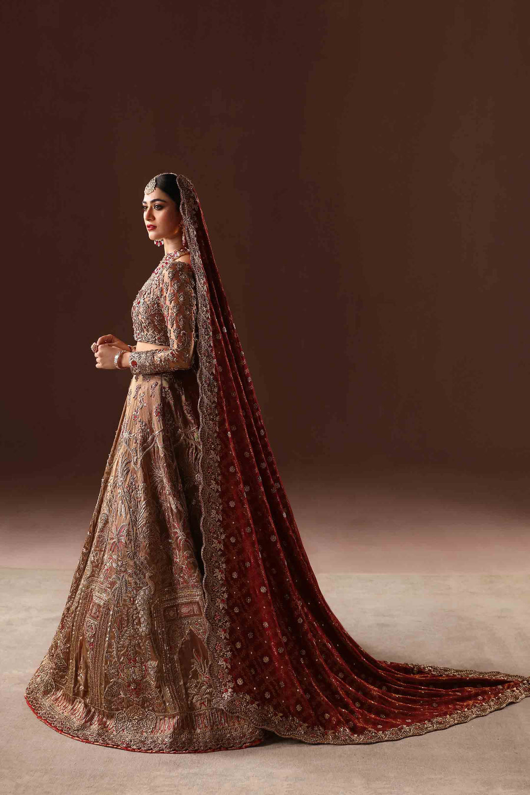 Gold Embroidered Pakistani Bridal Dress Lehenga choli