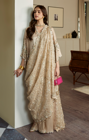 Golden Embellished Pakistani Wedding Dress in Raw Silk Online