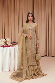Golden Embroidered Gown Style Shirt Crushed Sharara Wedding Dress
