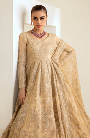 Golden Embroidered Pakistani Wedding Dress Heavy Flare Pishwas 2023