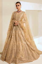 Golden Embroidered Pakistani Wedding Dress Heavy Flare Pishwas