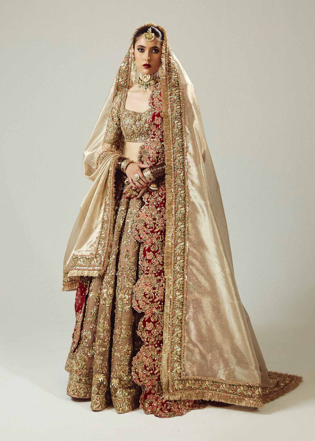 Golden Lehenga Choli with Maroon Dupatta
