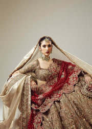 Golden Lehenga Choli with Maroon Dupatta Dress for Wedding