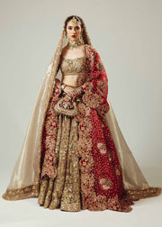 Golden Lehenga Choli with Maroon Dupatta for Wedding