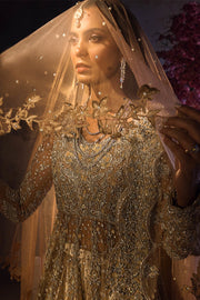 Golden Lehenga Gown Dress for Pakistani Bridal Dress