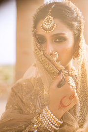 Golden Pakistani Bridal Dress in Gharara and Kameez Style