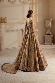 Golden Pakistani Bridal Dress in Lehenga Choli and Dupatta Style
