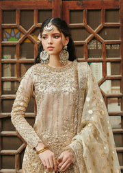 Golden Pakistani Wedding Dress in Kameez and Gharara Style