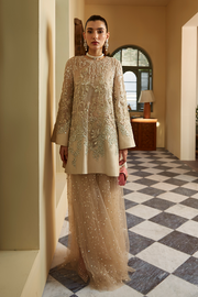 Golden Pakistani Wedding Dress in Shirt and Sharara Style