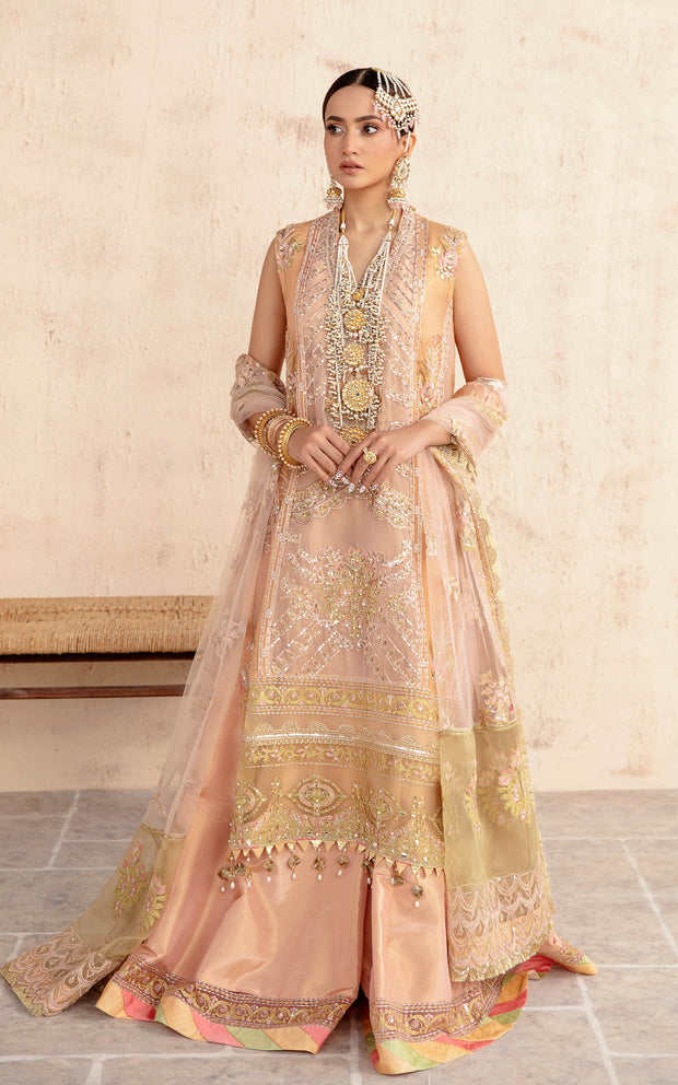 Golden Sharara Kameez Embellished Pakistani Wedding Dress