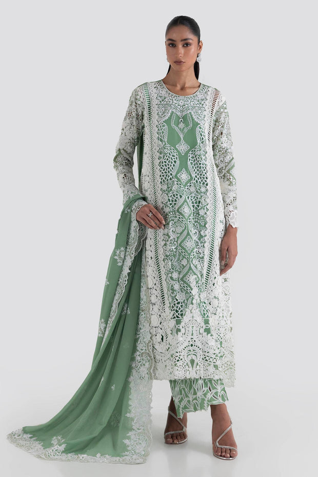 Green Cotton Net Luxury Embroidery Fabric Pakistani Salwar Kameez