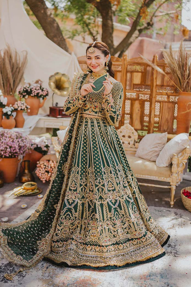 Green Lehenga Choli Pakistani Bridal Dress for Mehndi Online