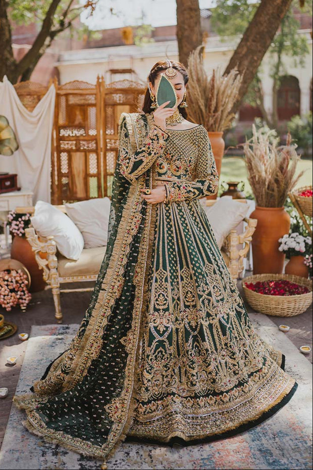 Green Lehenga Choli Pakistani Bridal Dress for Mehndi