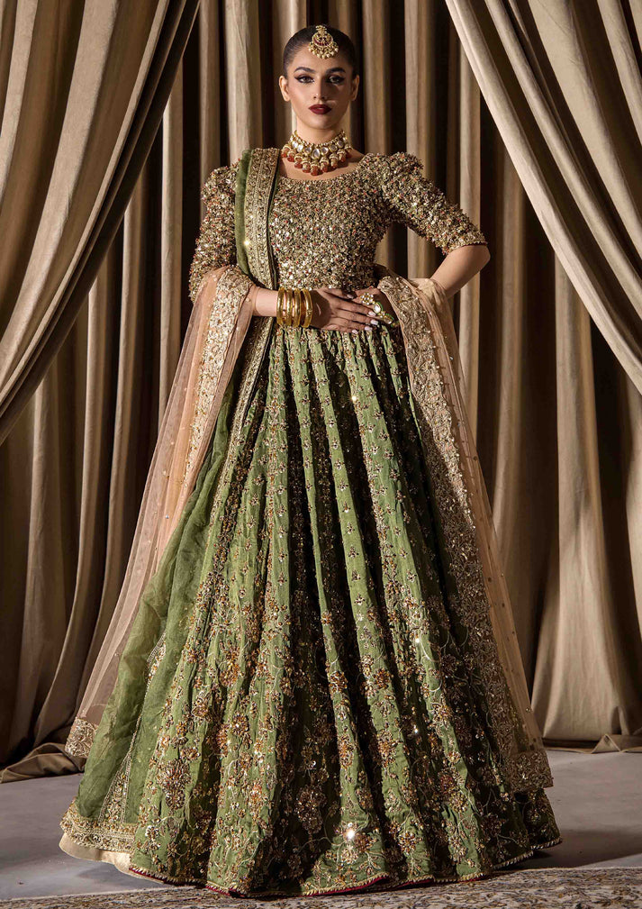 Green Lehenga Choli and Dupatta Pakistani Bridal Dress