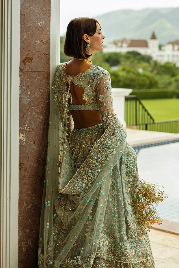 Green Net Lehenga Choli Pakistani Bridal Dress