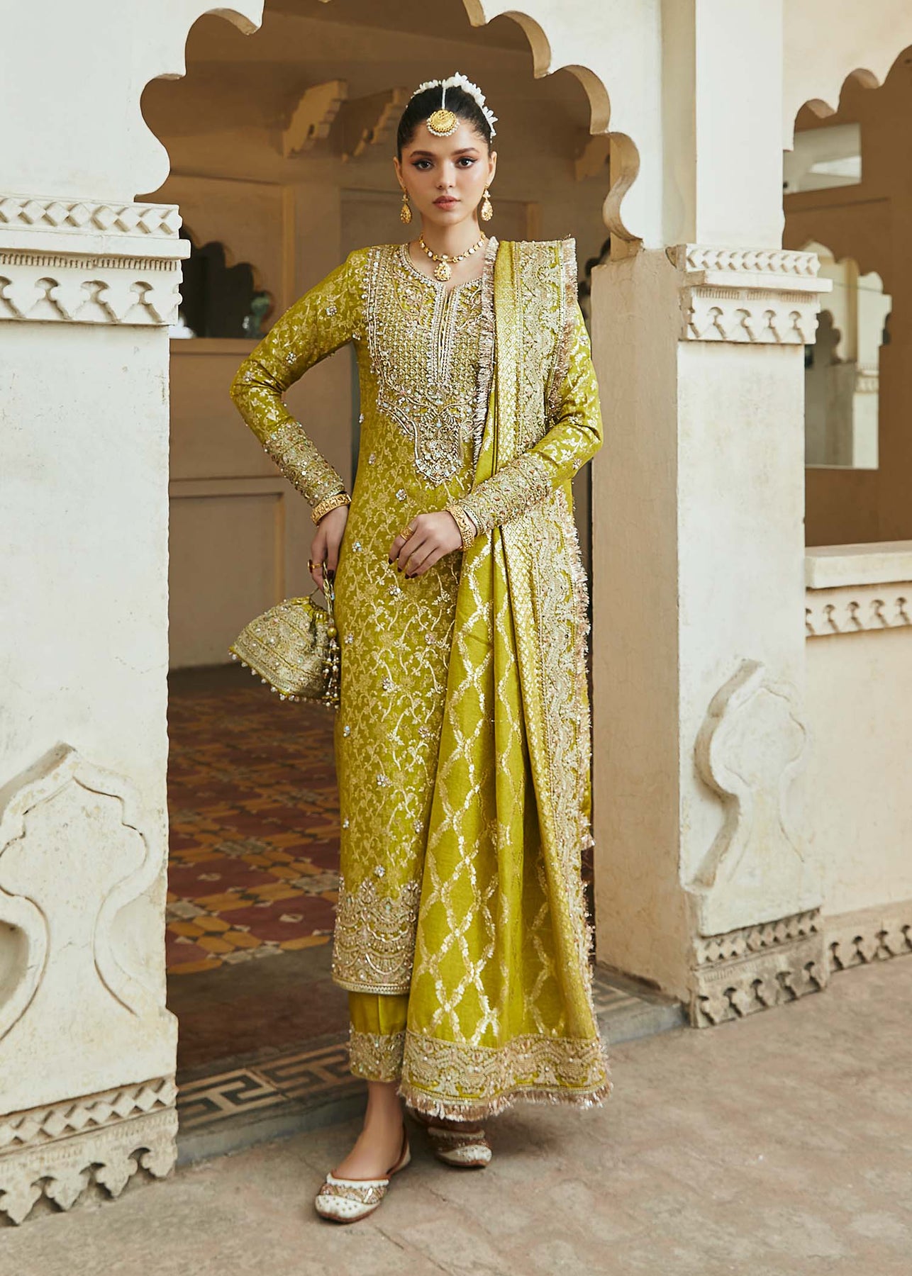 Vintage Green Wedding Festive Pakistani Style Palazzo Suit