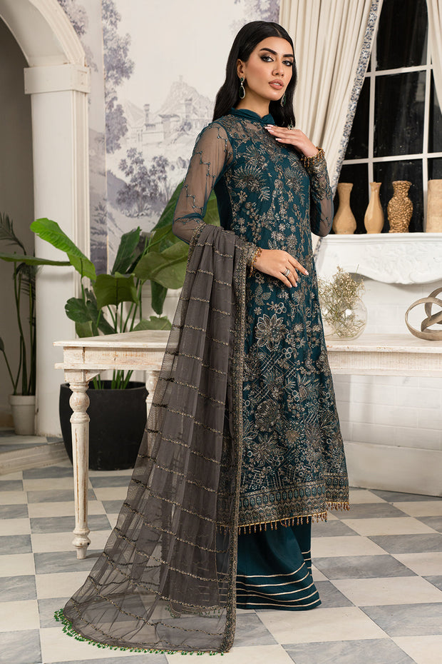 Green Pakistani Party Dress in Kameez and Trouser Style Online