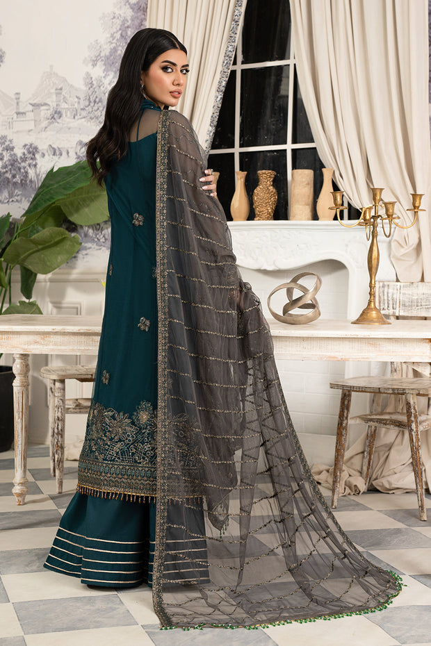 Green Pakistani Party Dress in Kameez and Trouser Style