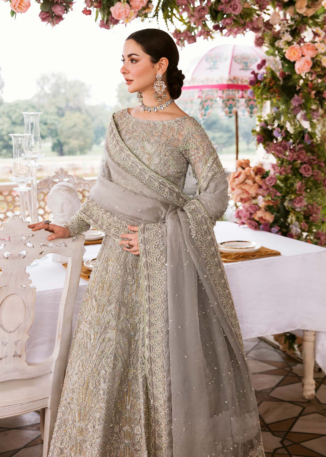 Grey Lehenga Choli Dupatta Pakistani Bridal Dress