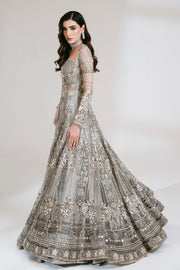 Grey Pakistani Bridal Dress in Gown and Lehenga Style