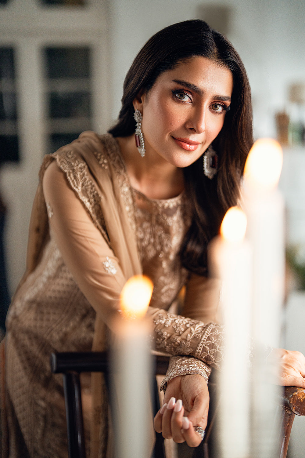 Elegant Brown Sequins Embroidered Chiffon Pakistani Party Dress