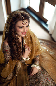 Elegant Yellow Pakistani Bridal Dress with Embroidered Details