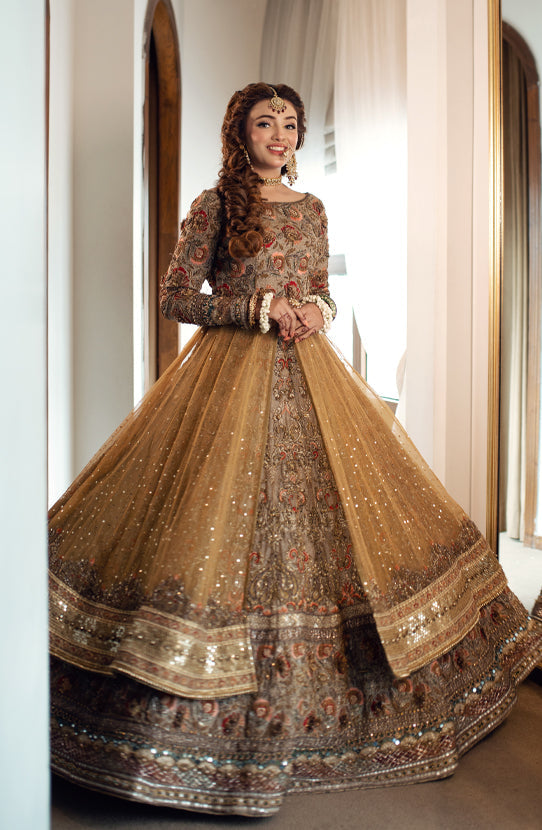 Elegant Yellow Pakistani Bridal Dress with Embroidered Details
